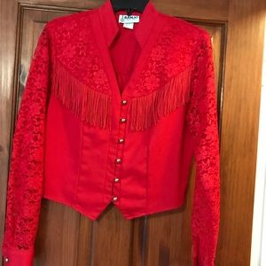 Red! Fringe! Lace! Banjo Western Shirt, medium